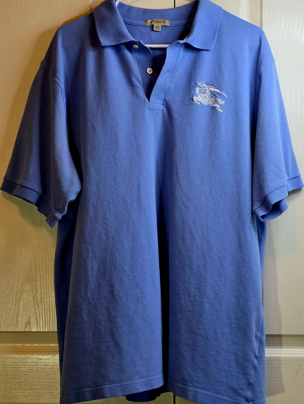 Burberry London Men's XL Light Blue Polo with Embroidered Large Knight